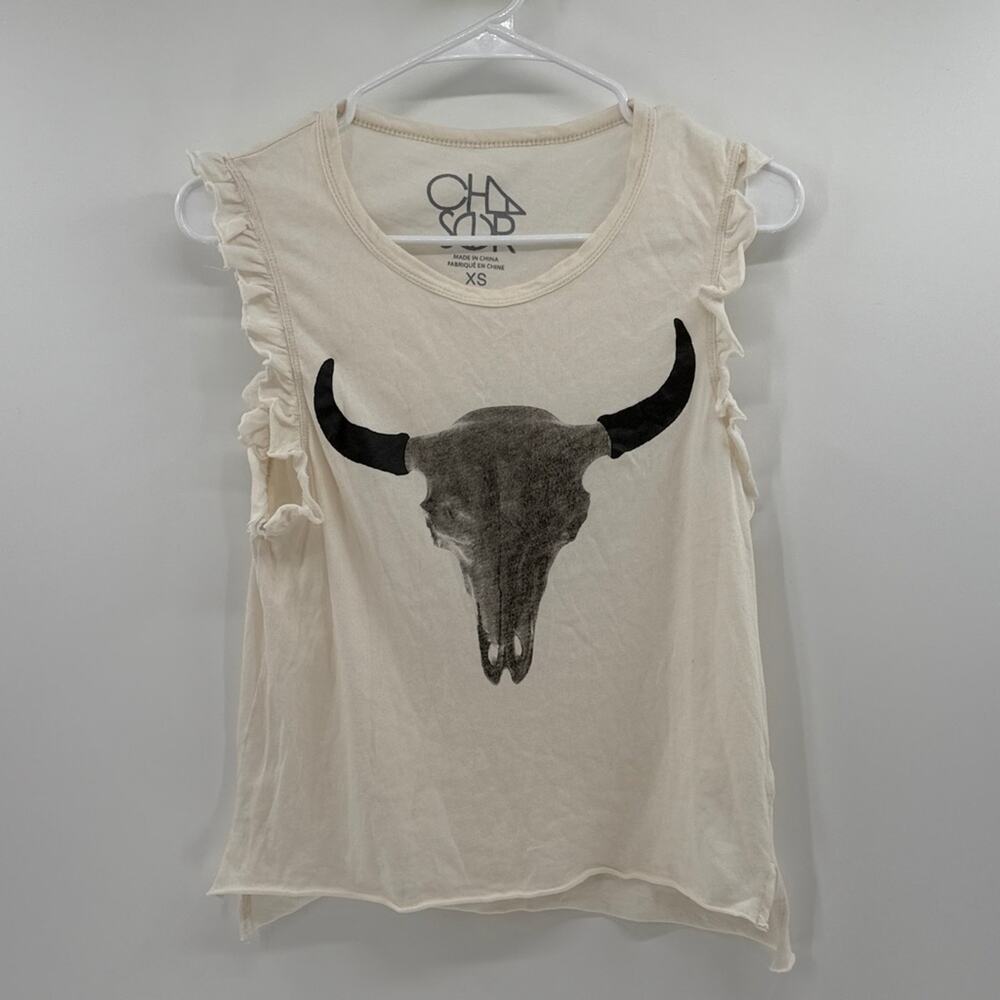 Chaser Women's Western Cotton Ruffle Tank Top - Ivory - XS